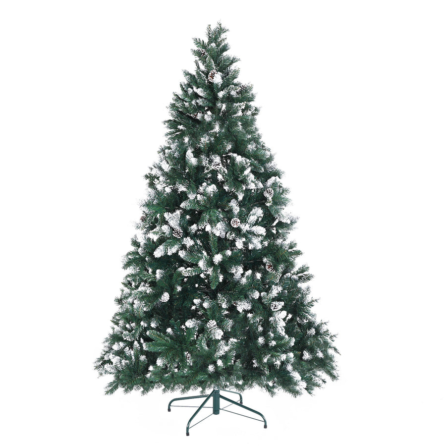 7Ft 210cm Snowy Xmas Tree Pine Cone Decor