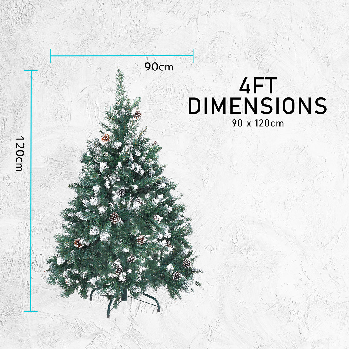 4Ft 120cm Snowy Xmas Tree Pine Cone Decor
