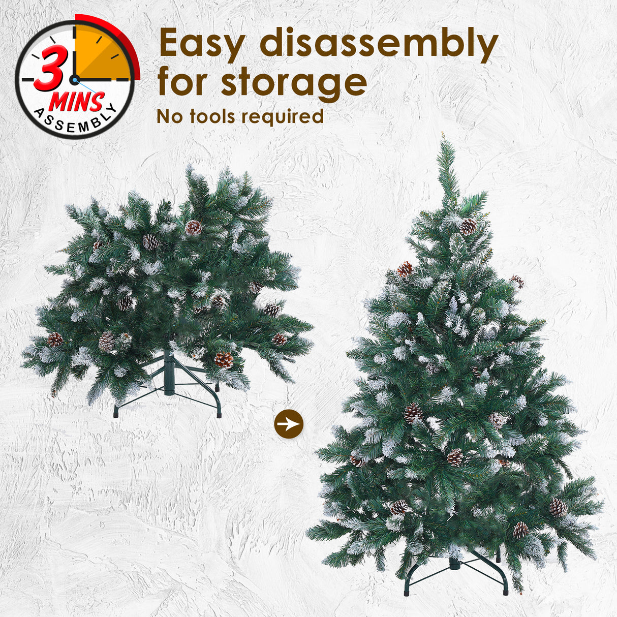 4Ft 120cm Snowy Xmas Tree Pine Cone Decor