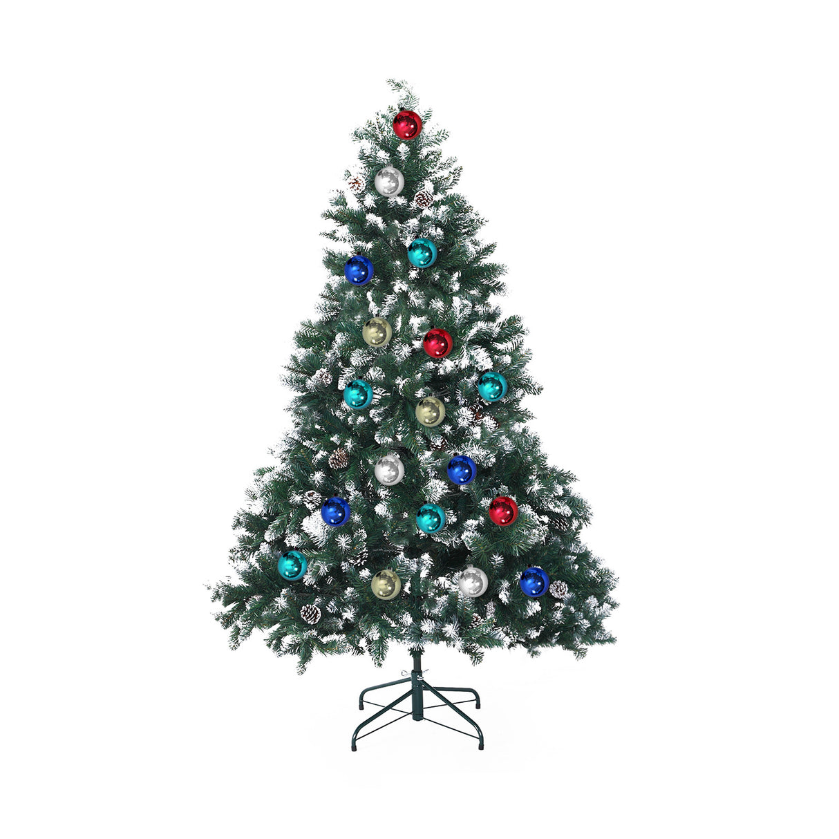 5Ft 150cm Snowy Xmas Tree Pine Cone Decor + Bauble Balls