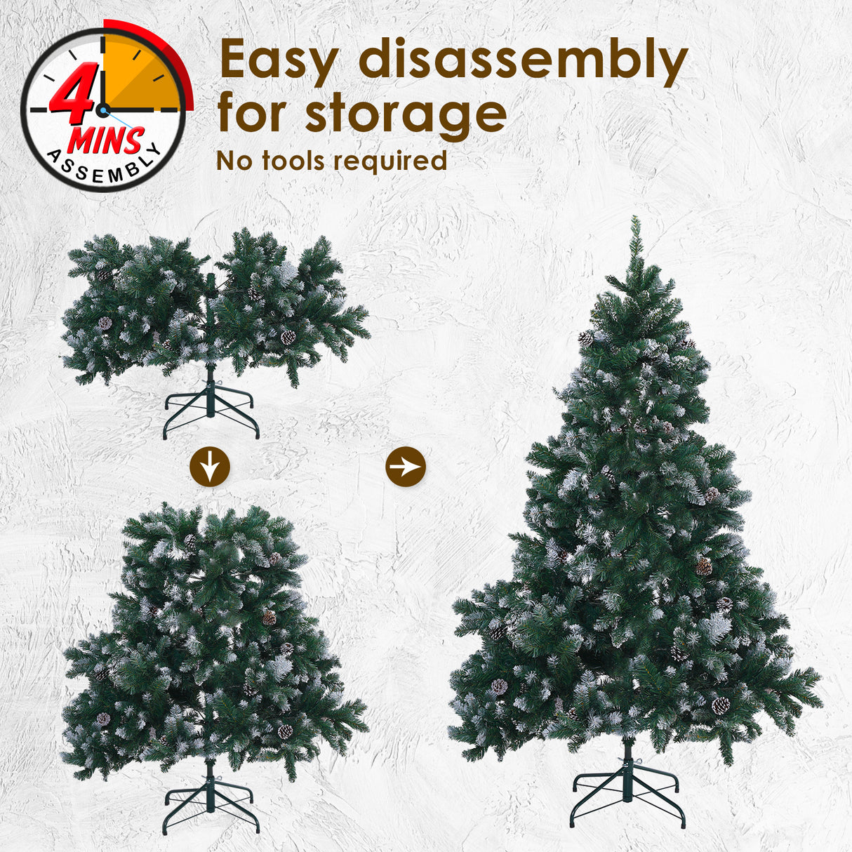 5Ft 150cm Snowy Xmas Tree Pine Cone Decor + Bauble Balls