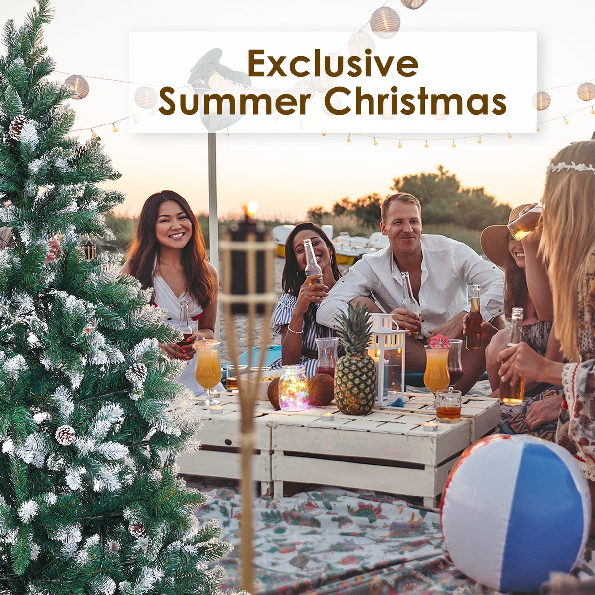 5Ft 150cm Snowy Xmas Tree Pine Cone Decor