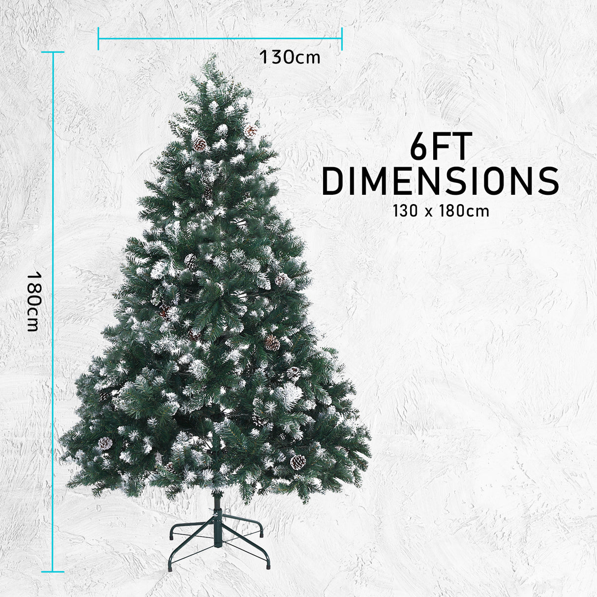 6Ft 180cm Snowy Xmas Tree Pine Cone Decor