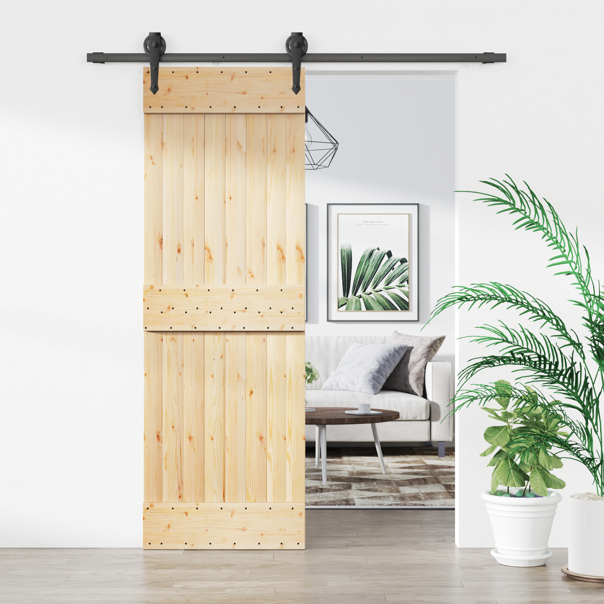 Sliding Door Natural and Black 70 x 210 cm Solid Pine Wood