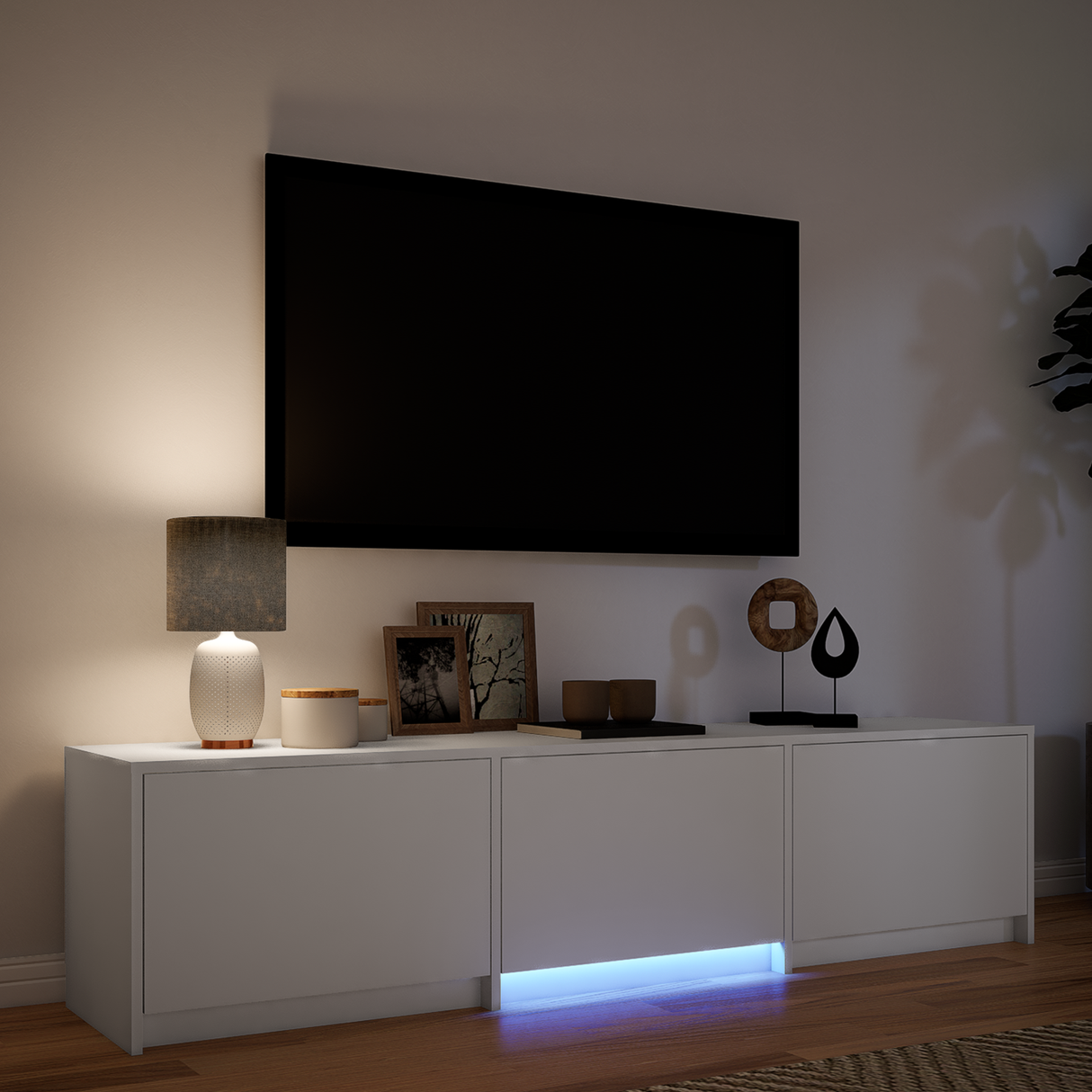 TV Cabinet with LED 165 x 34 x 40 cm White Engineered Wood