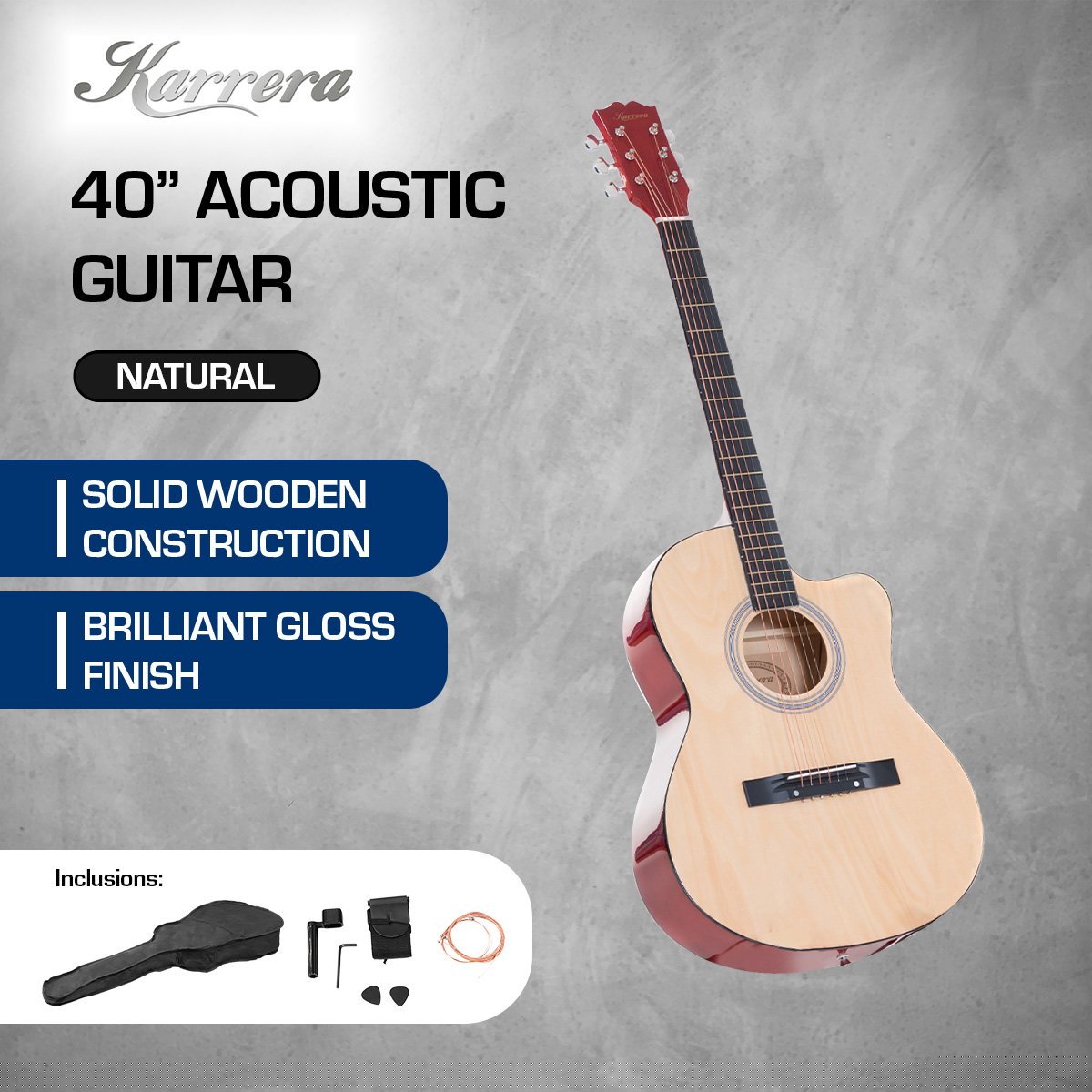 Karrera Acoustic Cutaway 40in Guitar - Natural