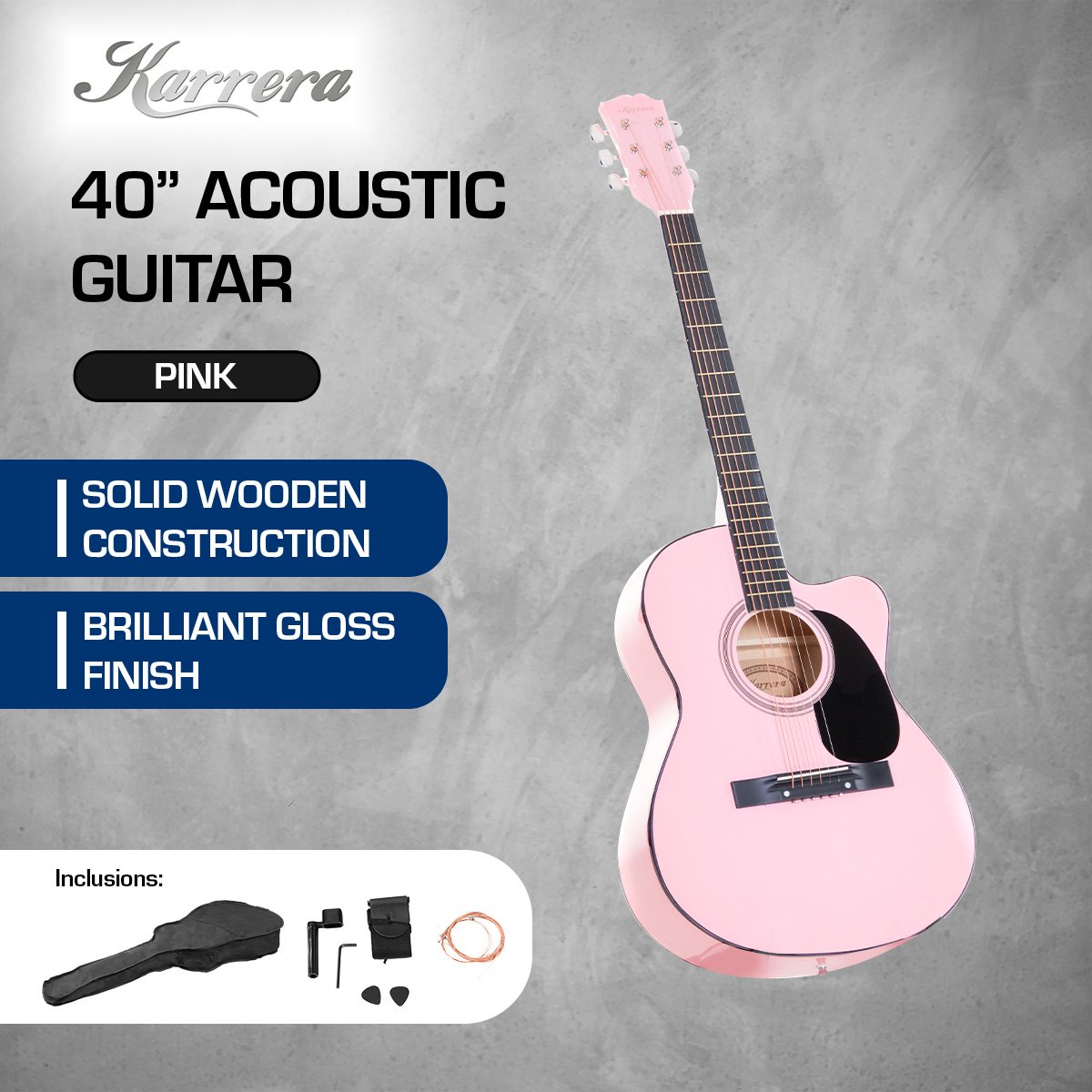 Karrera Acoustic Cutaway 40in Guitar - Pink
