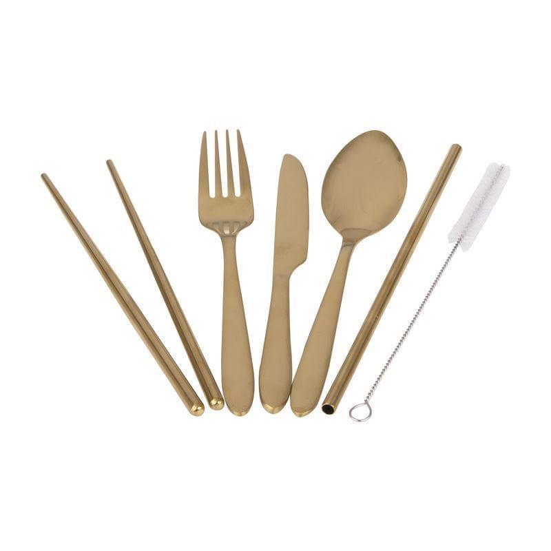 Appetito ? Stainless Steel Traveller?s Cutlery Set in Zippered Pouch Fuschia-2006733448244498434