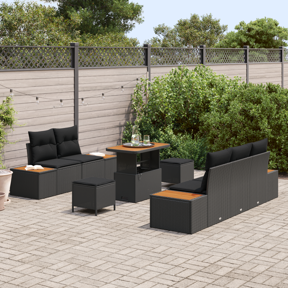 Garden Sofa Set 8 pcs Black Poly Rattan and Powder-Coated Steel