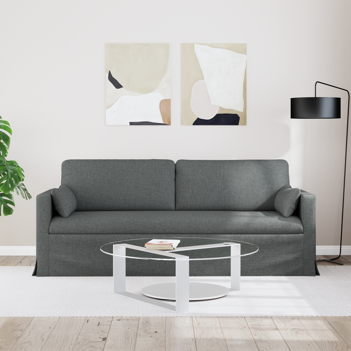 Sofa Dark Grey 198 x 78 x 80 cm Fabric