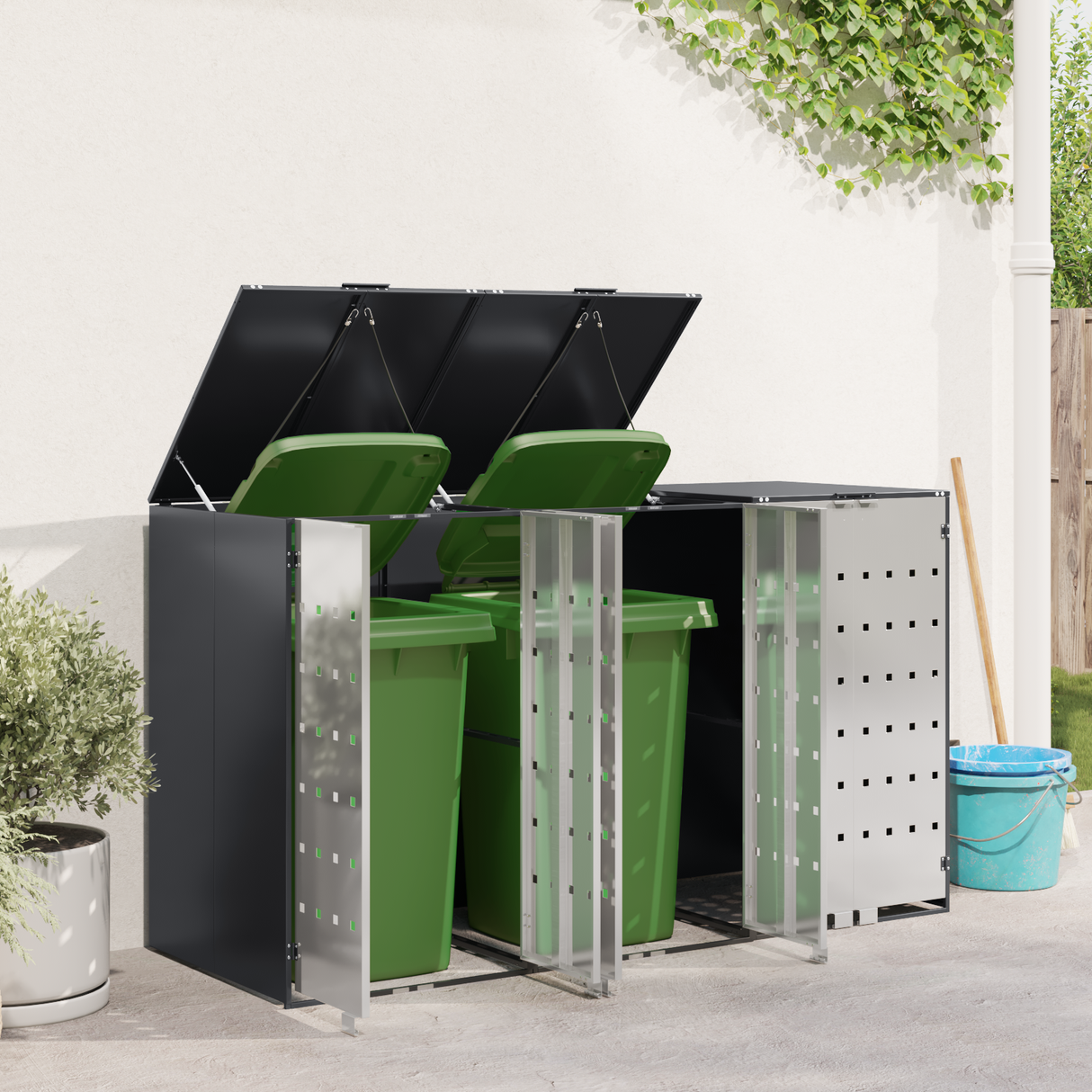 Wheelie Bin Storage for 3 Bins Steel Anthracite
