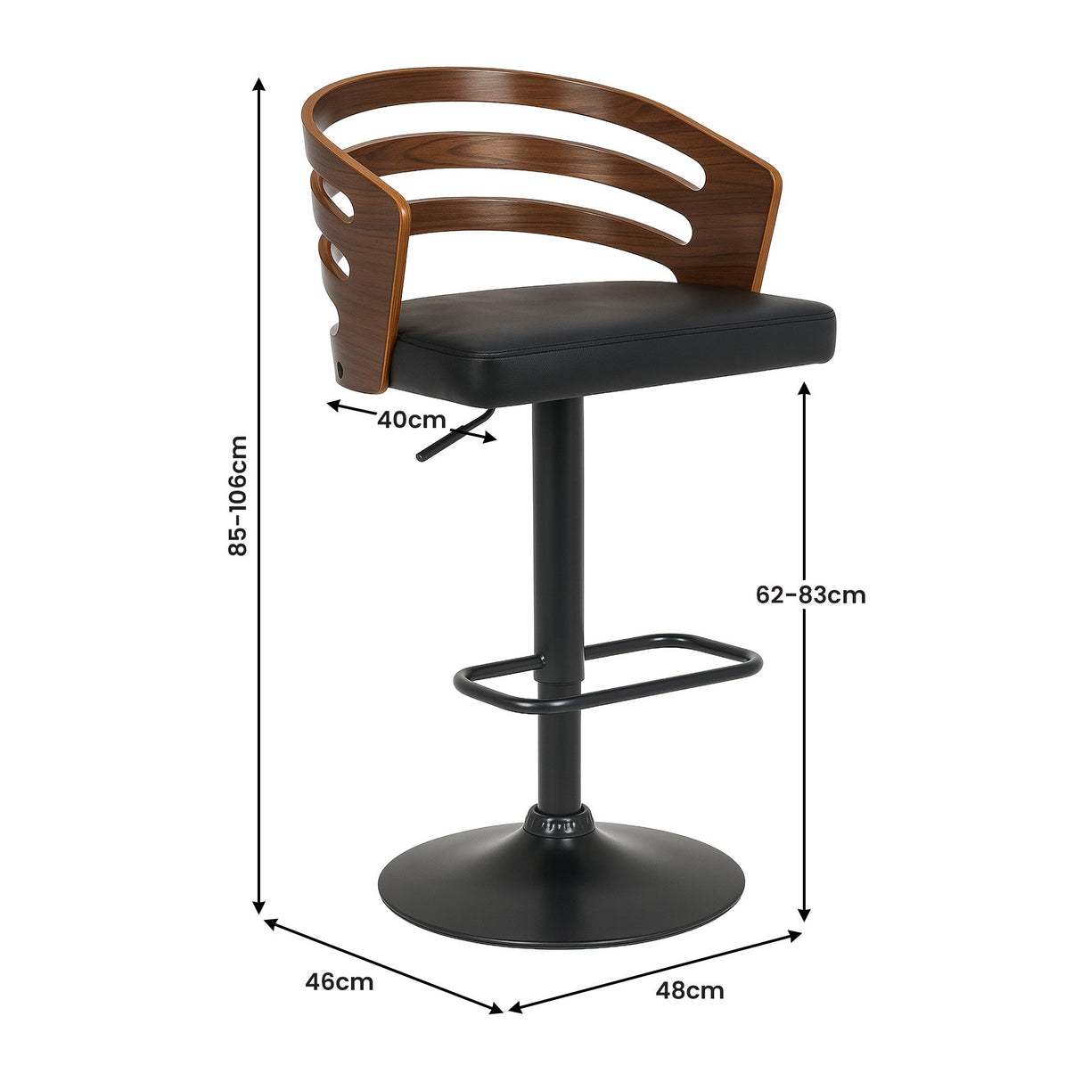 Sarantino Set of 3 Bentwood Walnut Barstool Leather Seat and Metal Base