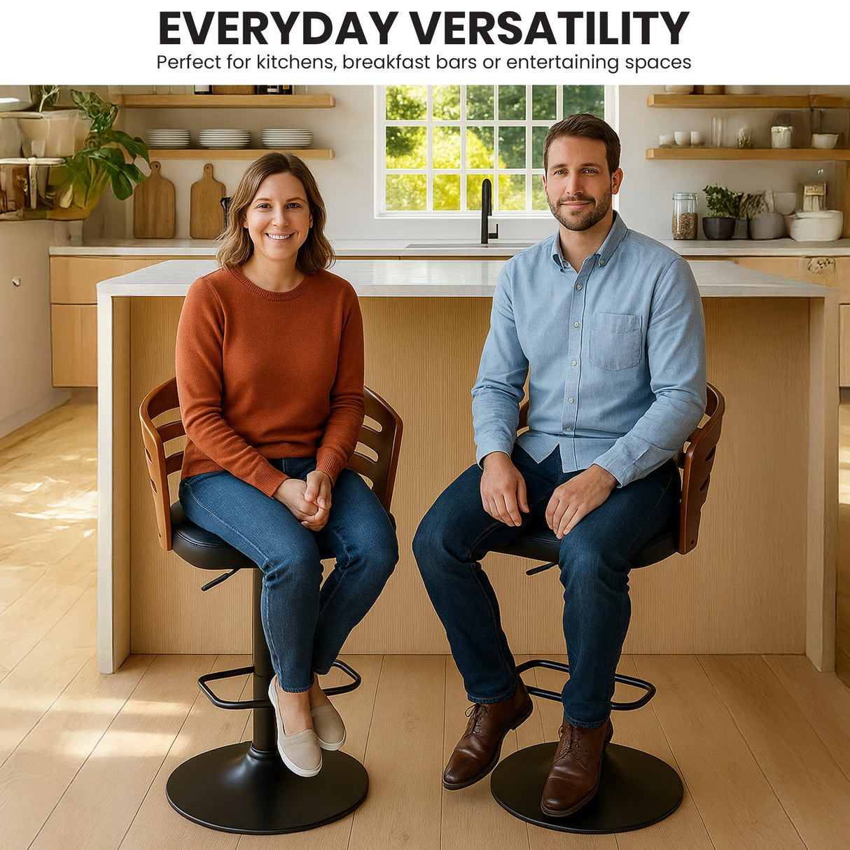 Sarantino Set of 3 Bentwood Walnut Barstool Leather Seat and Metal Base