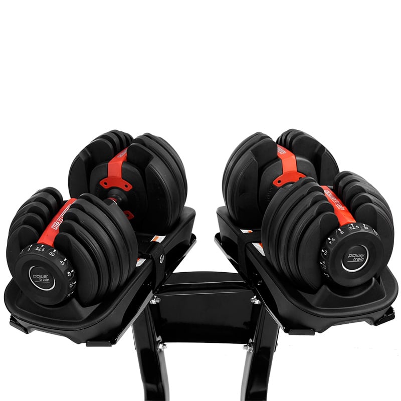 Powertrain Adjustable Dumbbells Set Home Gym Exercise Free Weights 48kg w/ Stand - Red