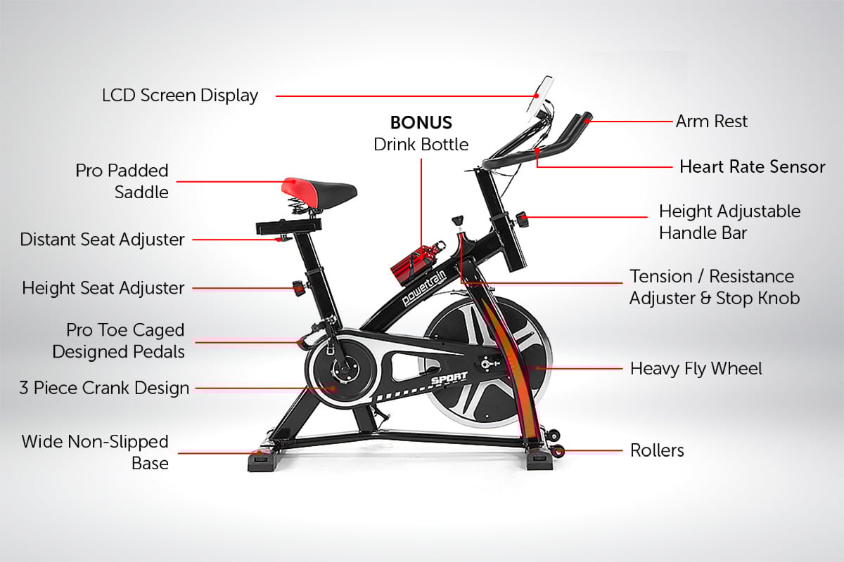 Powertrain Home Gym Flywheel Exercise Spin Bike - Black