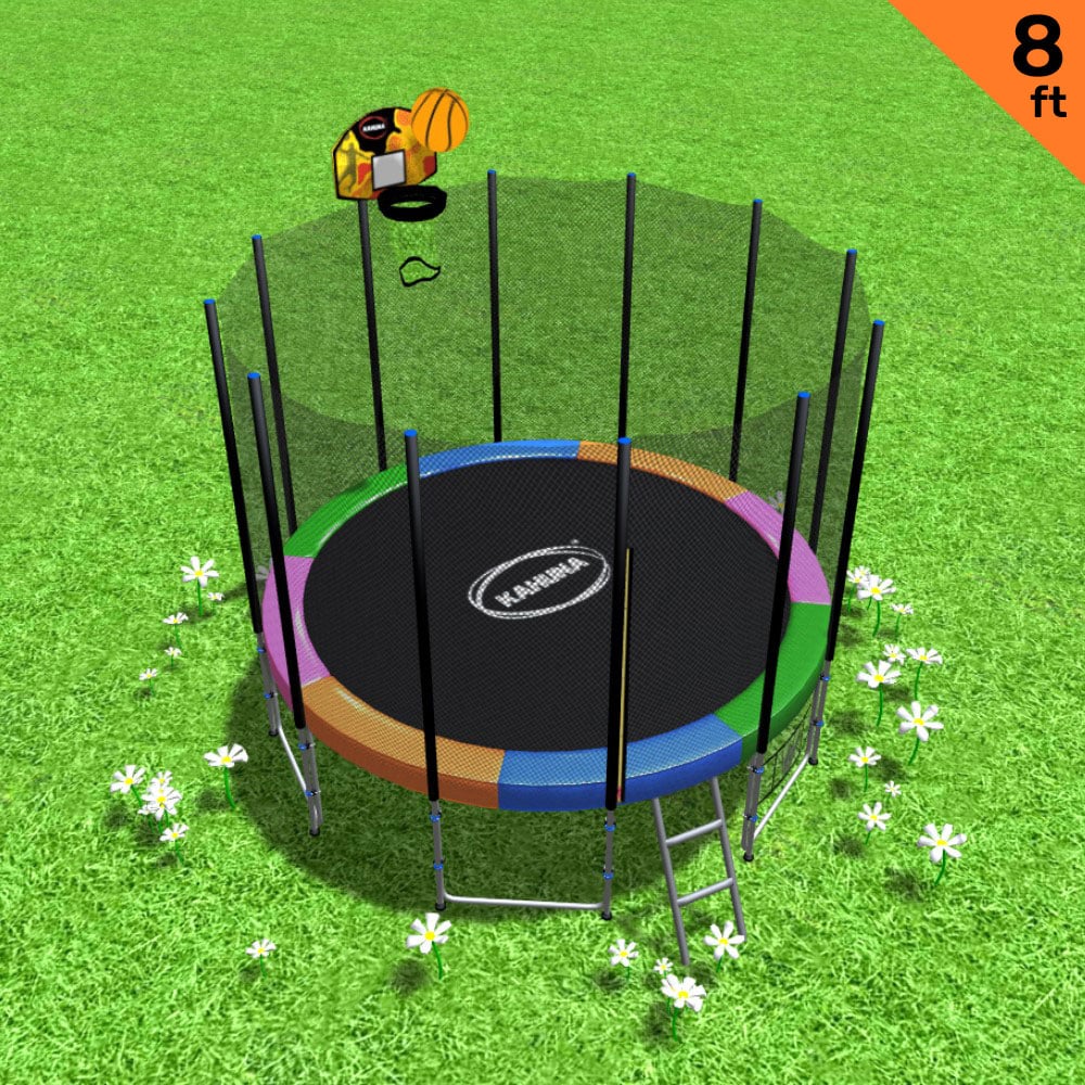 Kahuna Blizzard 8 ft Trampoline Rainbow with Basketball Set