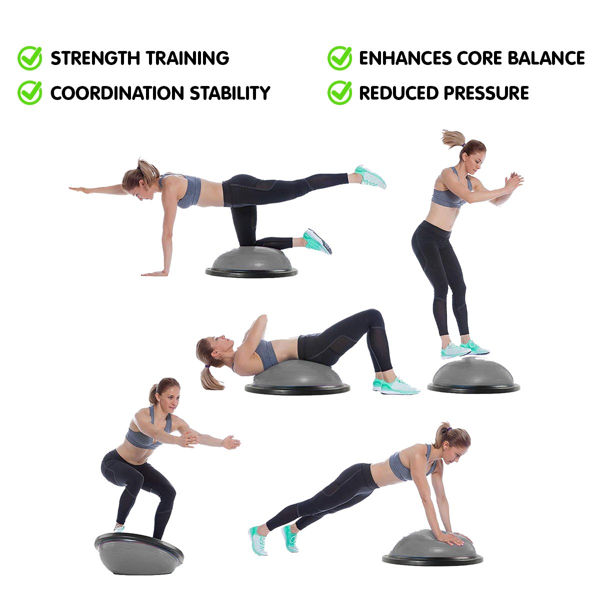 Powertrain Fitness Yoga Ball Home Gym Workout Balance Trainer - Grey