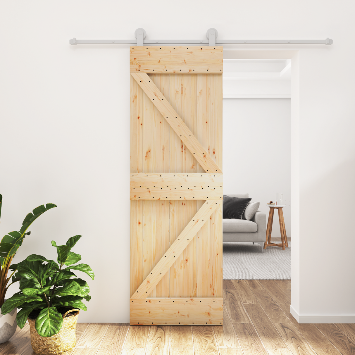 Sliding Door Natural and White 70 x 210 cm Solid Pine Wood