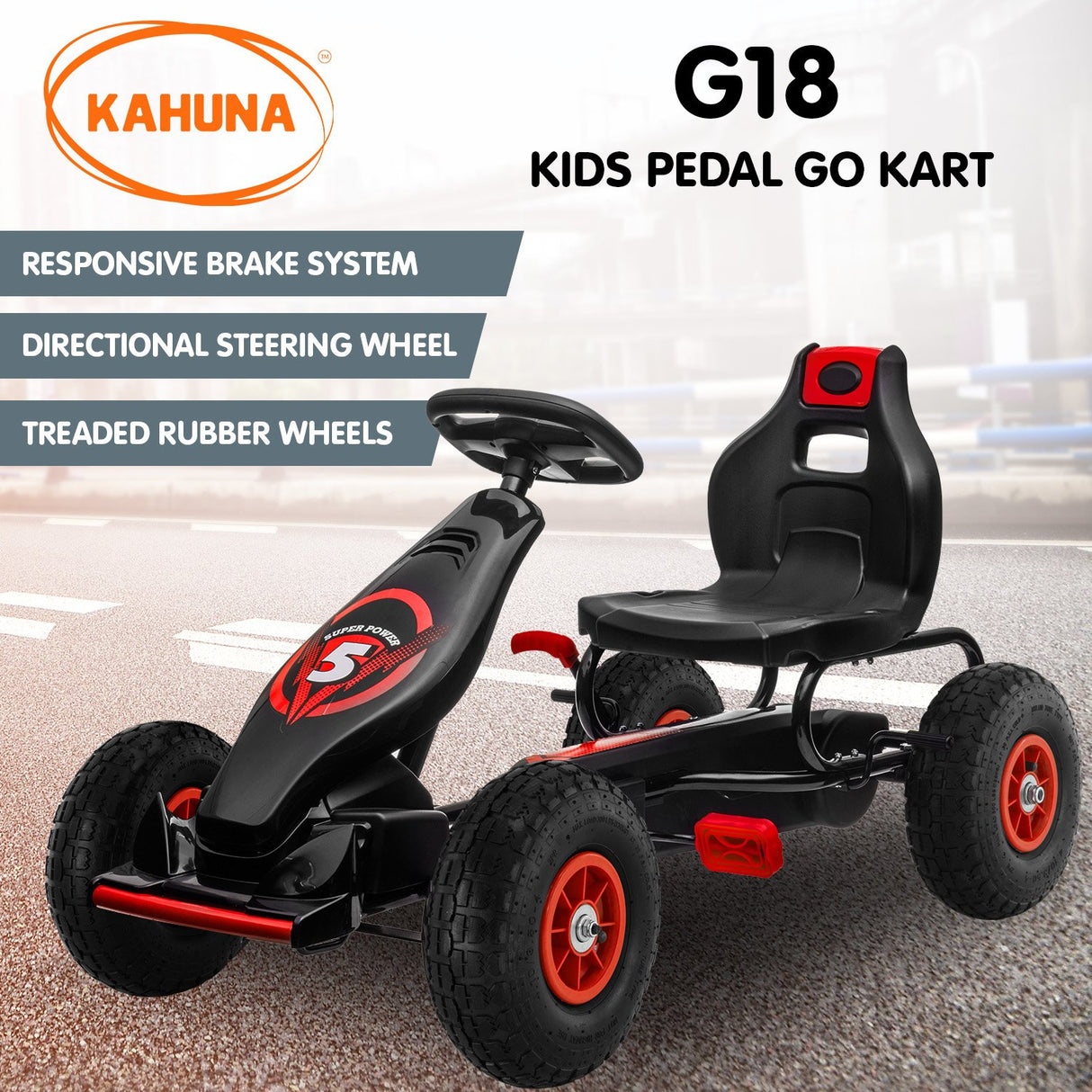 Kahuna G18 Kids Ride On Pedal Powered Go Kart Racing Style - Red