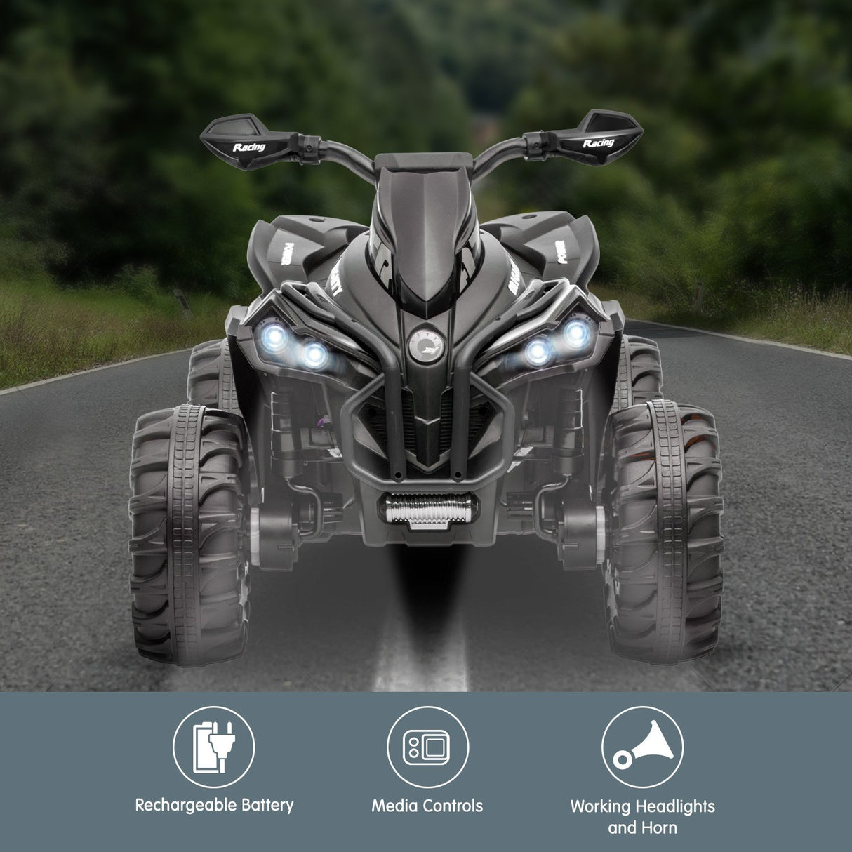 Kahuna GTS99 Kids Toy Electric Ride On Quad Bike 50W ATV - Black