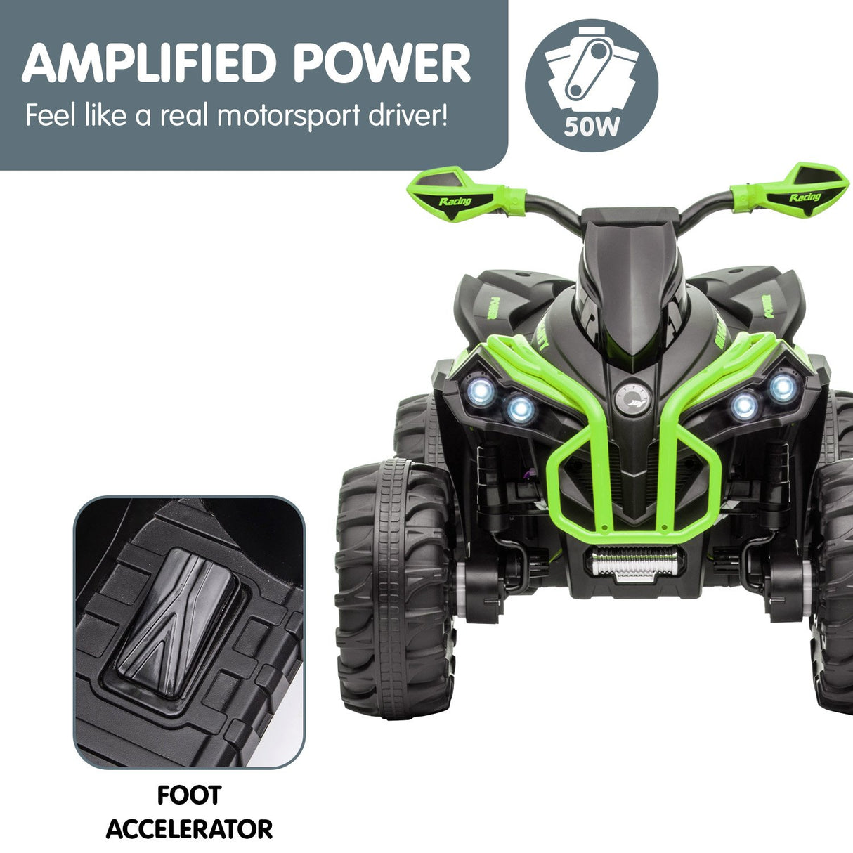 Kahuna GTS99 Kids Toy Electric Ride On Quad Bike Toy ATV 50W - Green