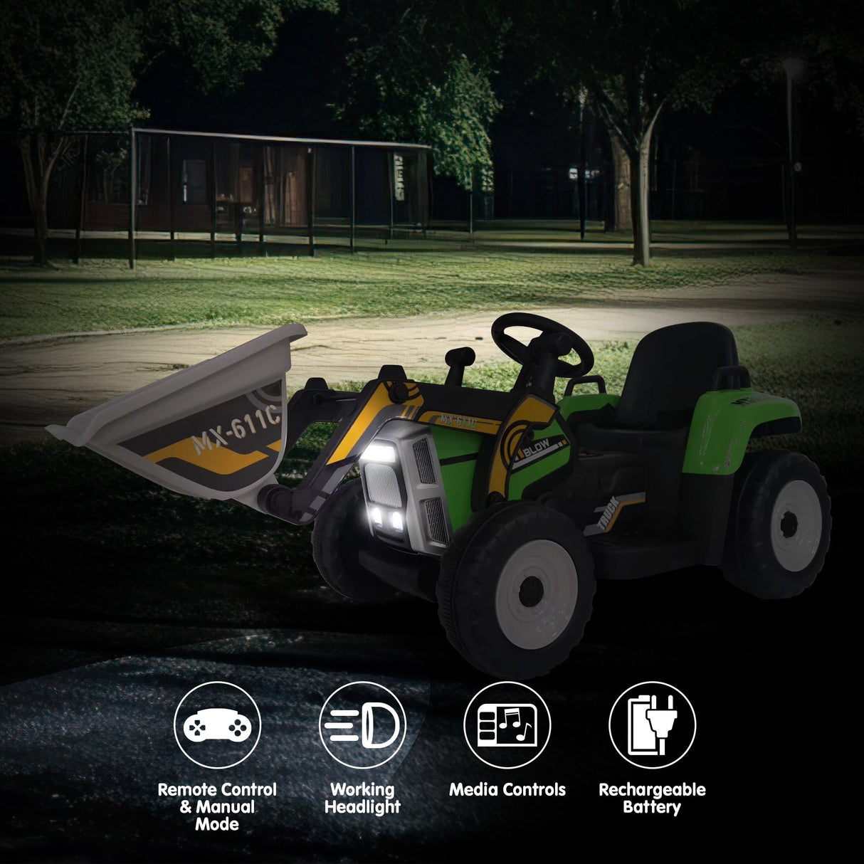 Kahuna MX-611C Kids Electric Ride On Car Tractor Digger Loader Grey