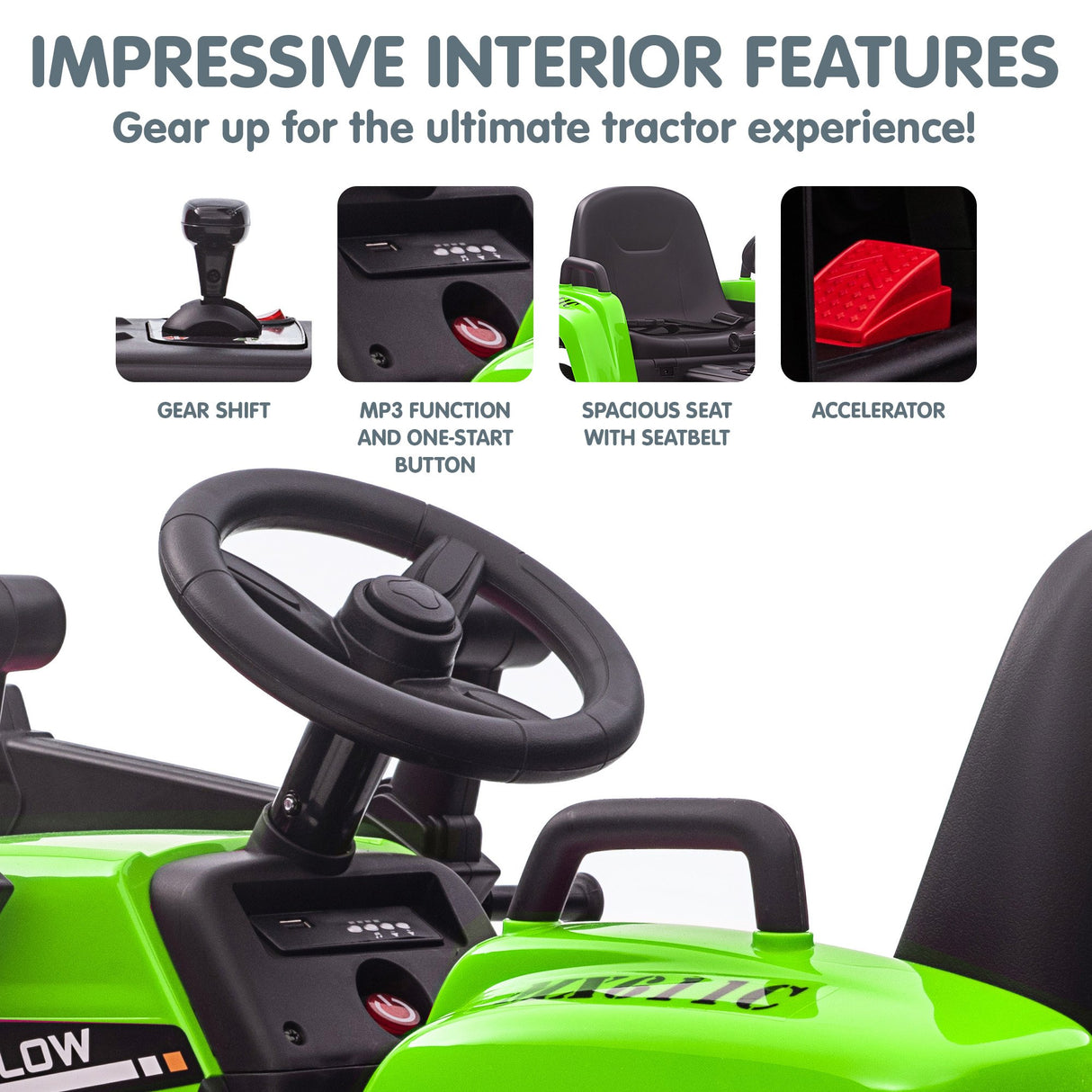 Kahuna MX-611C Kids Electric Ride On Car Tractor Digger Loader Grey