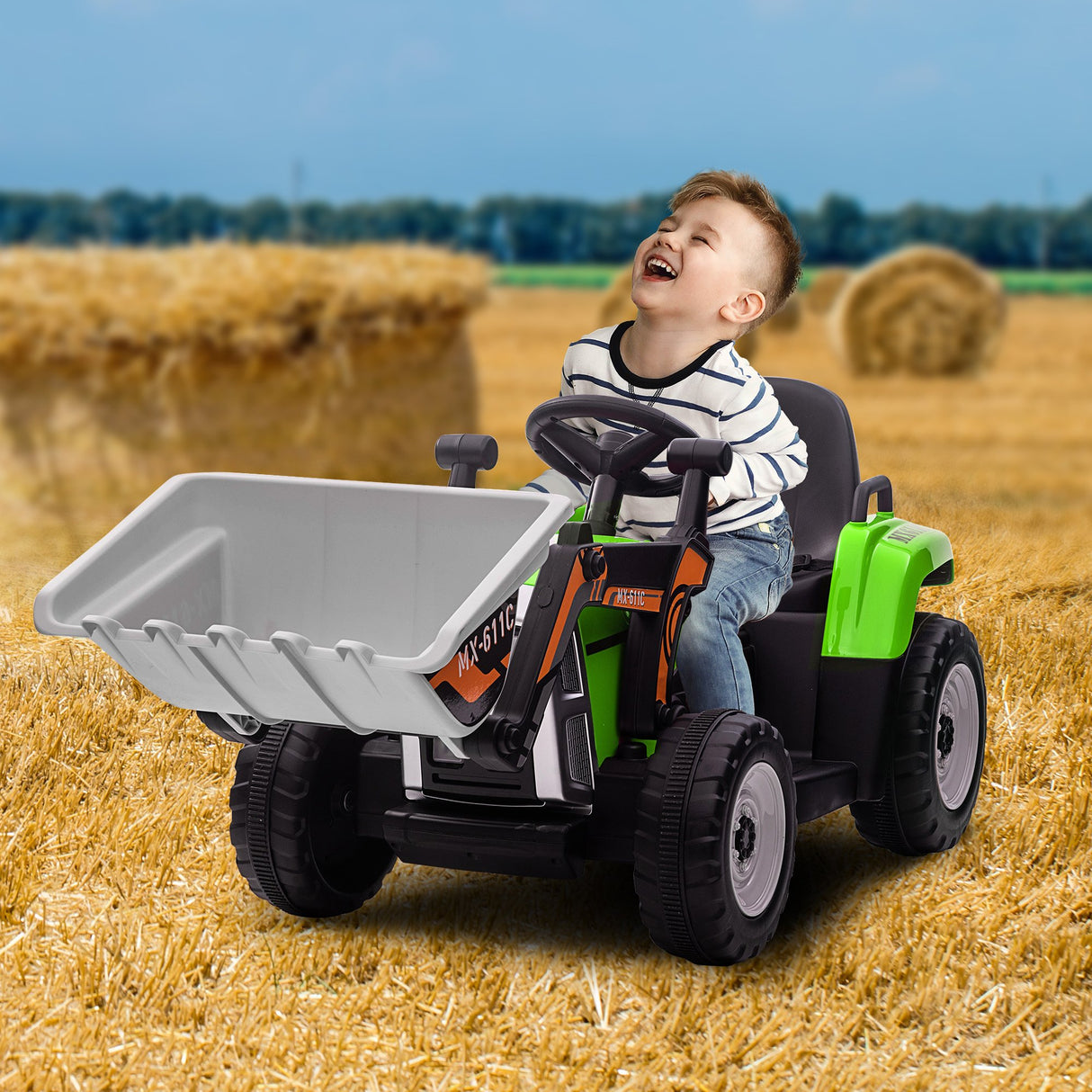 Kahuna MX-611C Kids Electric Ride On Car Tractor Digger Loader Grey