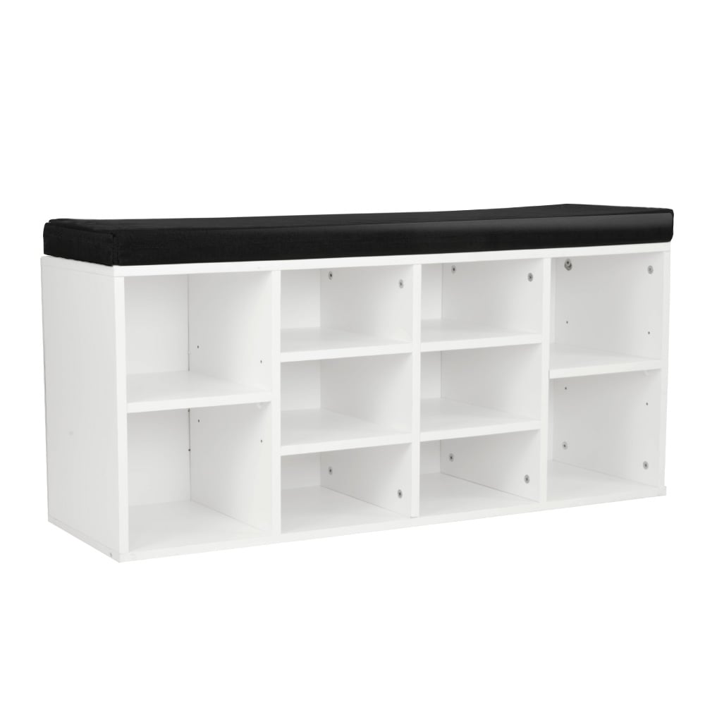 Shoe Rack Cabinet Organiser Black Cushion - 104 x 30 x 48 - White