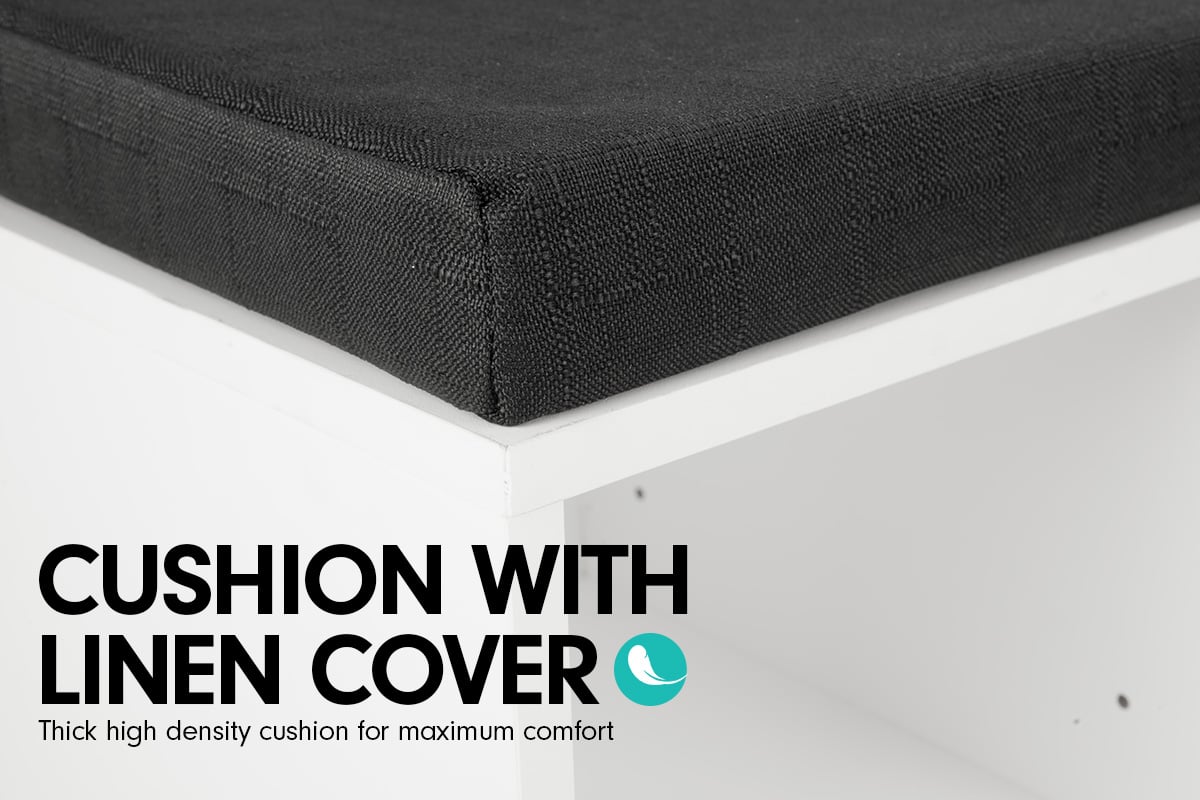 Shoe Rack Cabinet Organiser Black Cushion - 104 x 30 x 48 - White