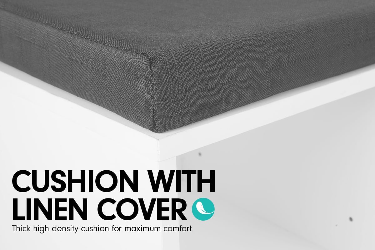 Shoe Rack Cabinet Organiser Grey Cushion - 104 x 30 x 45 - White