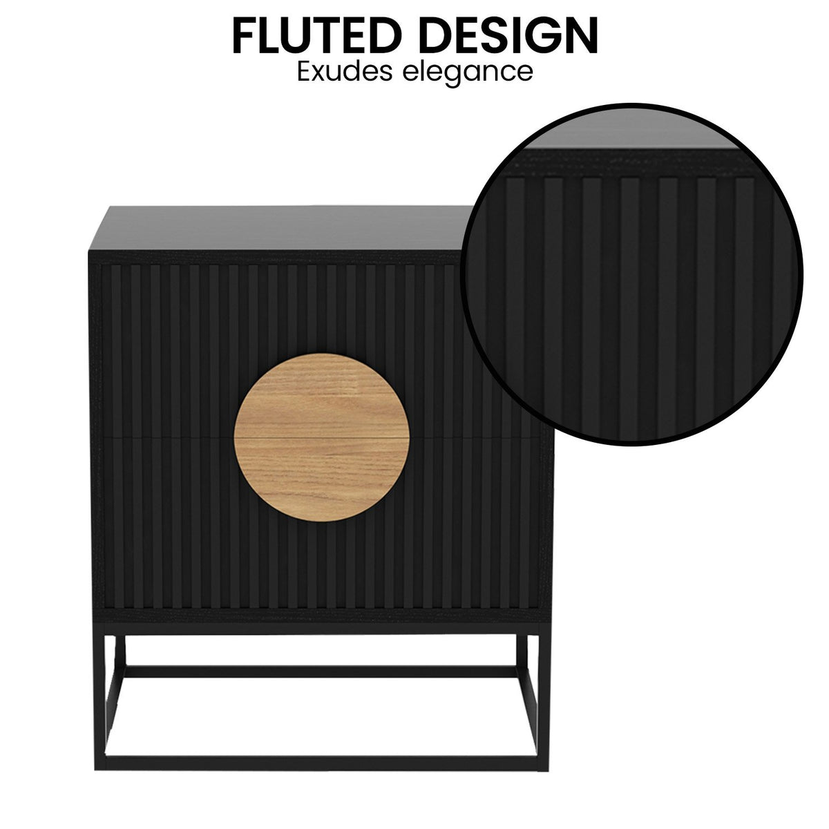 Sarantino Silvia Bedside Table with 2 Drawers - Black