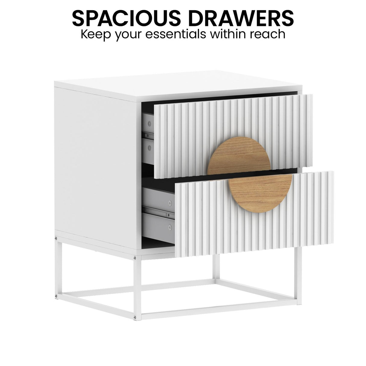 Sarantino Silvia Bedside Table with 2 Drawers - White