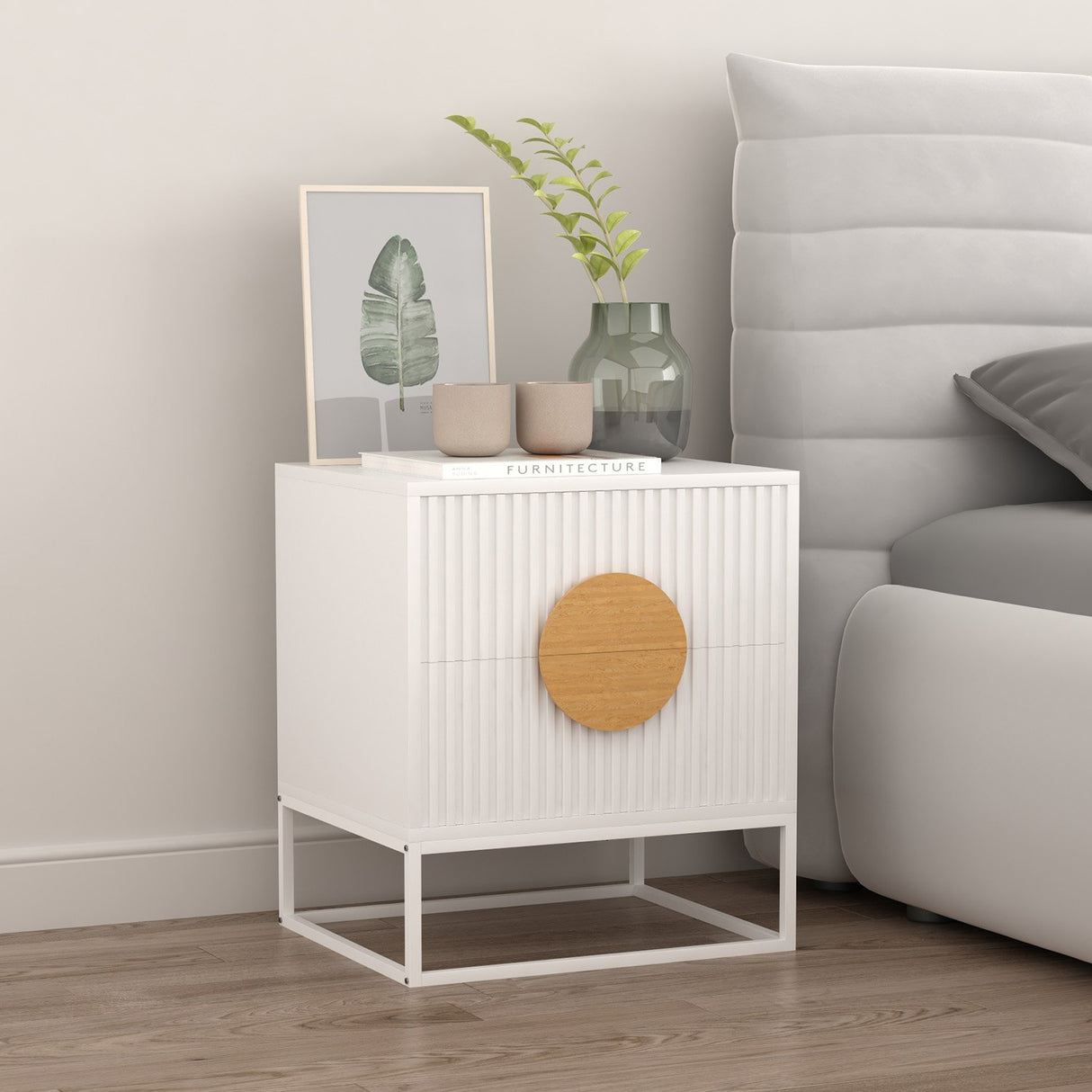 Sarantino Silvia Bedside Table with 2 Drawers - White