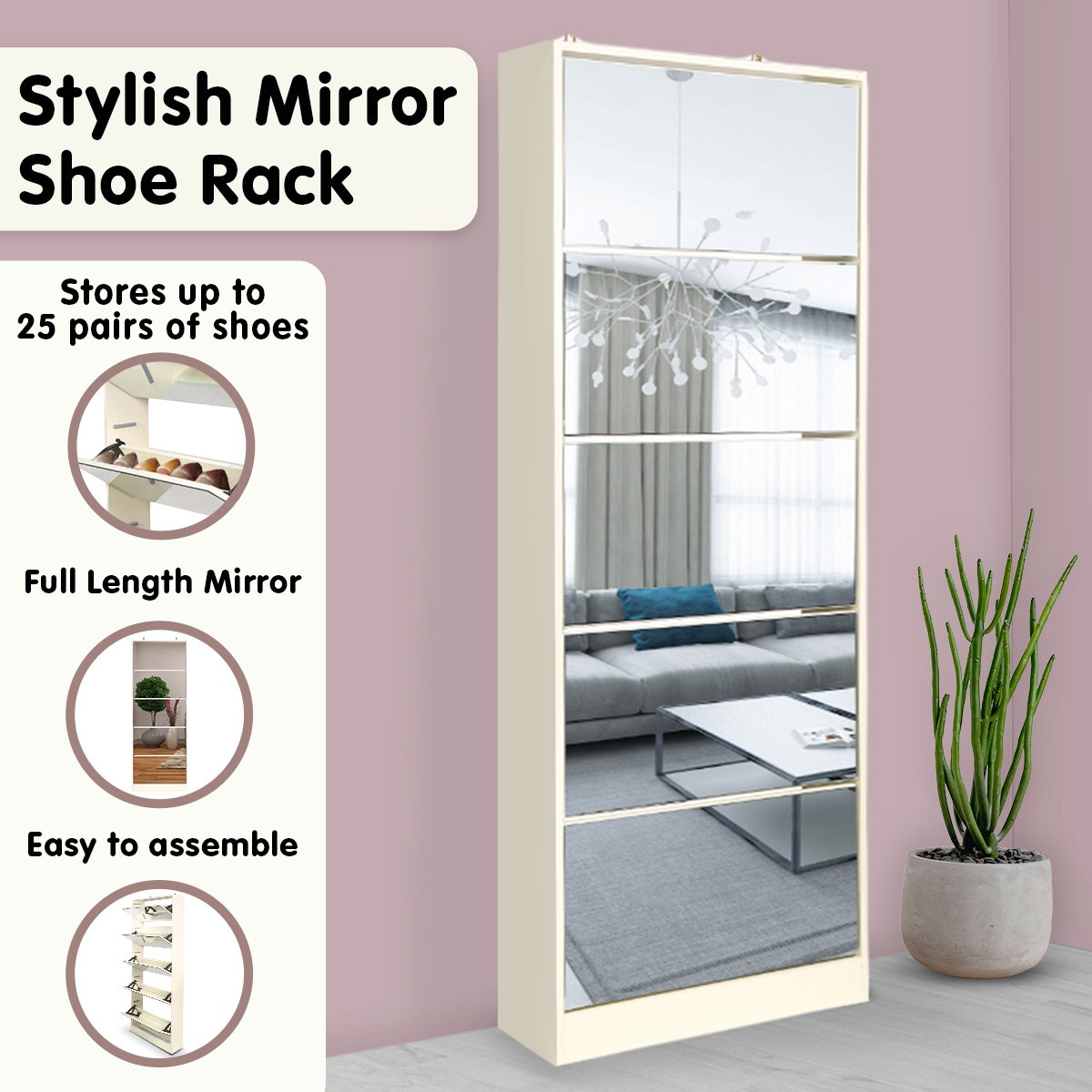 Sarantino 24 Pairs Shoe Cabinet Rack Storage Cupboard Organiser 5 Level Drawers