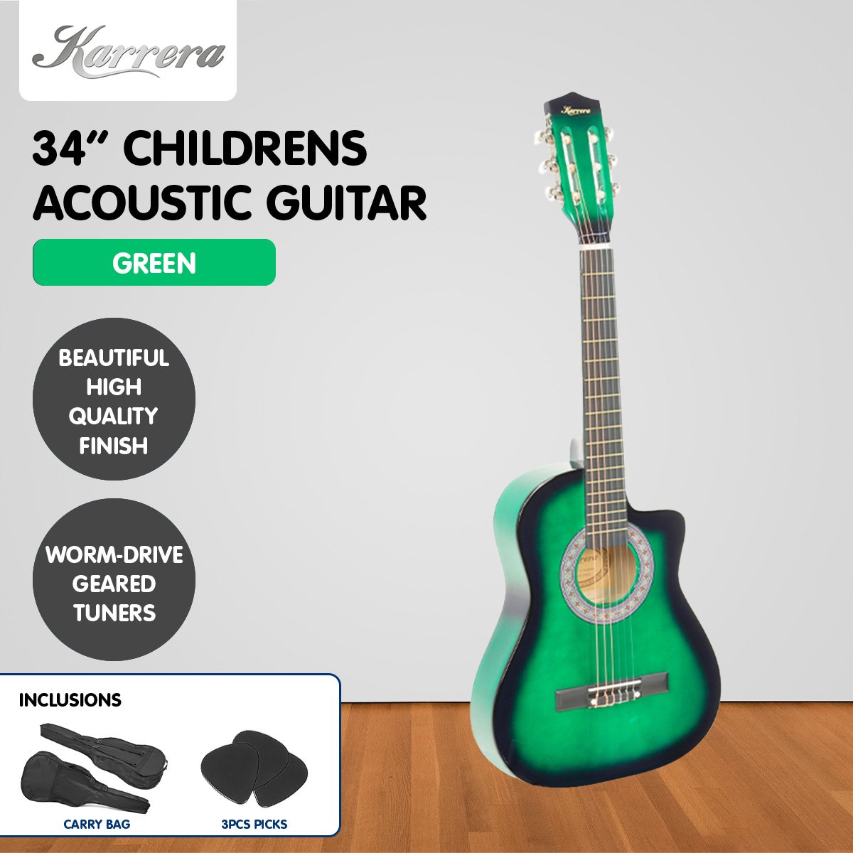 Karrera Childrens 34in Acoustic Guitar Kids - Green