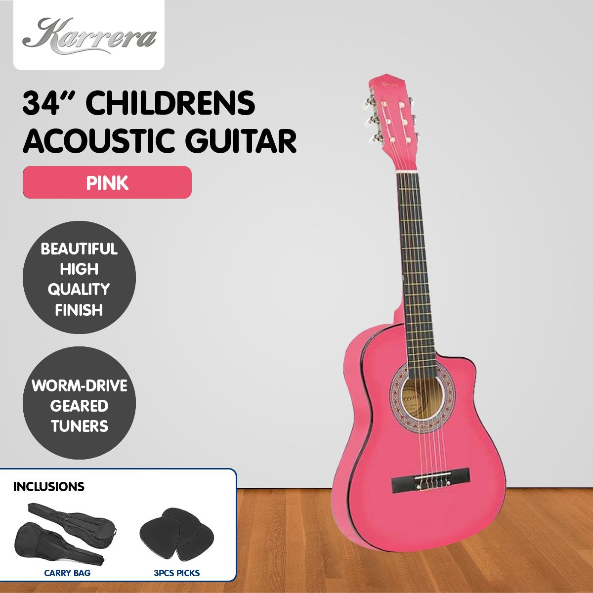 Karrera Childrens 34in Acoustic Guitar Kids - Pink