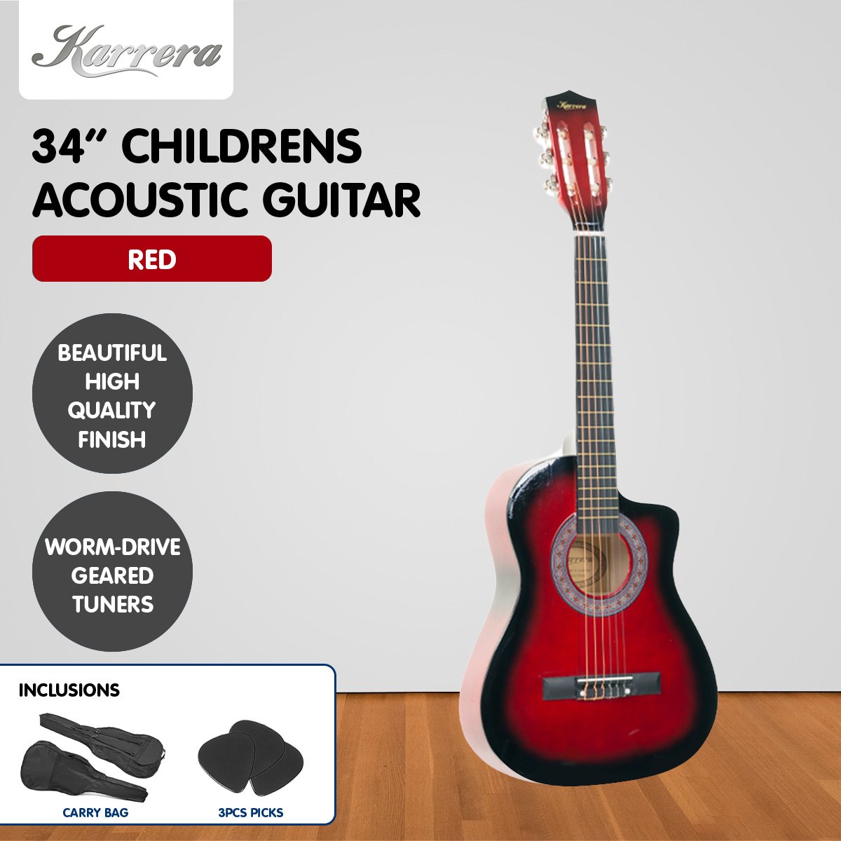Karrera Childrens 34in Acoustic Guitar Kids - Red
