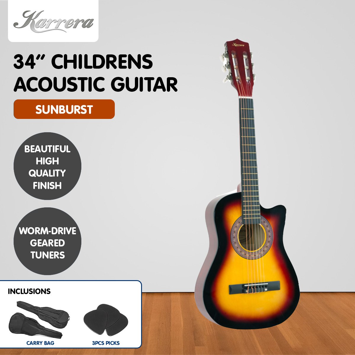 Karrera Childrens 34in Acoustic Guitar Kids - Sunburst