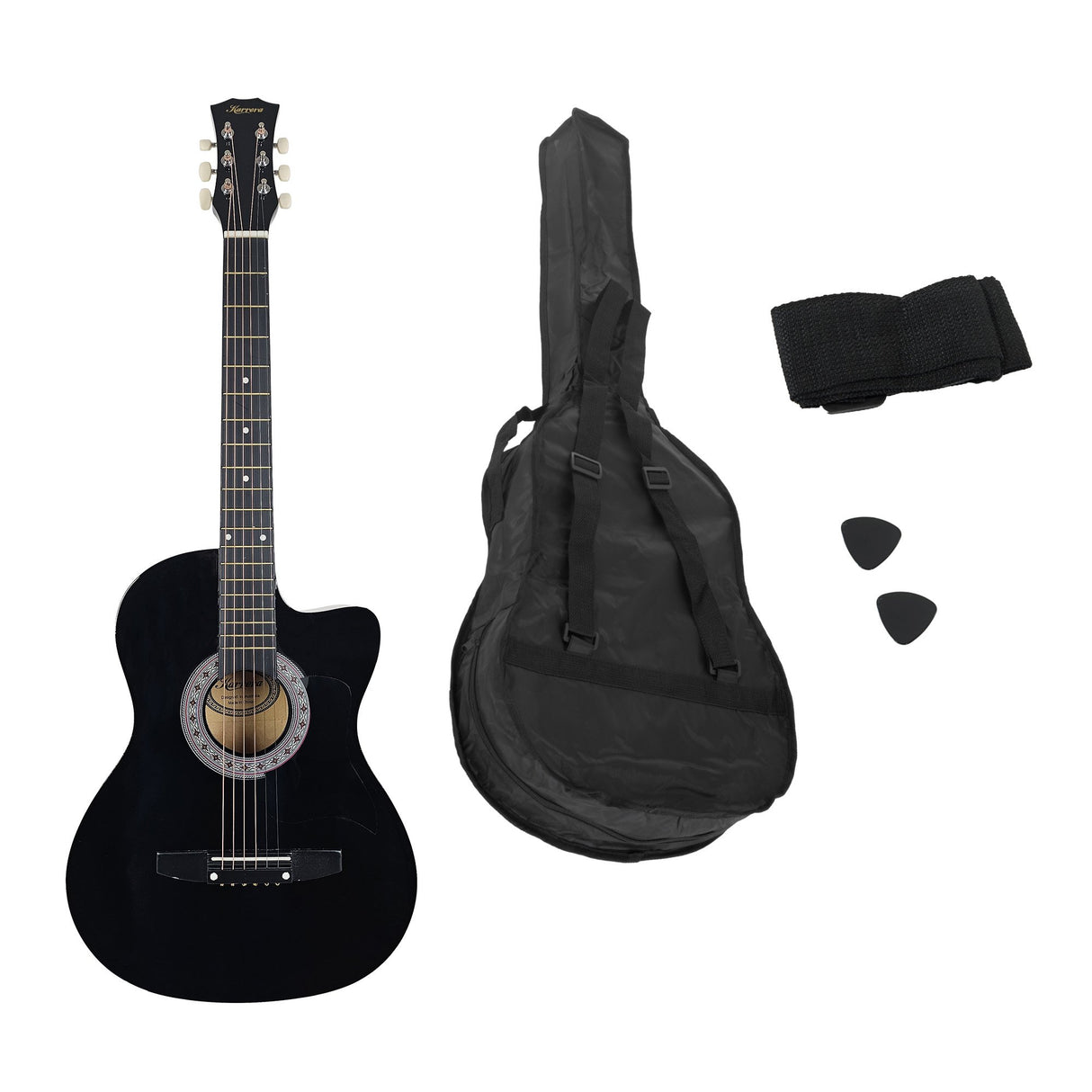 Karrera 38in Cutaway Acoustic Guitar with Carry Bag - Black