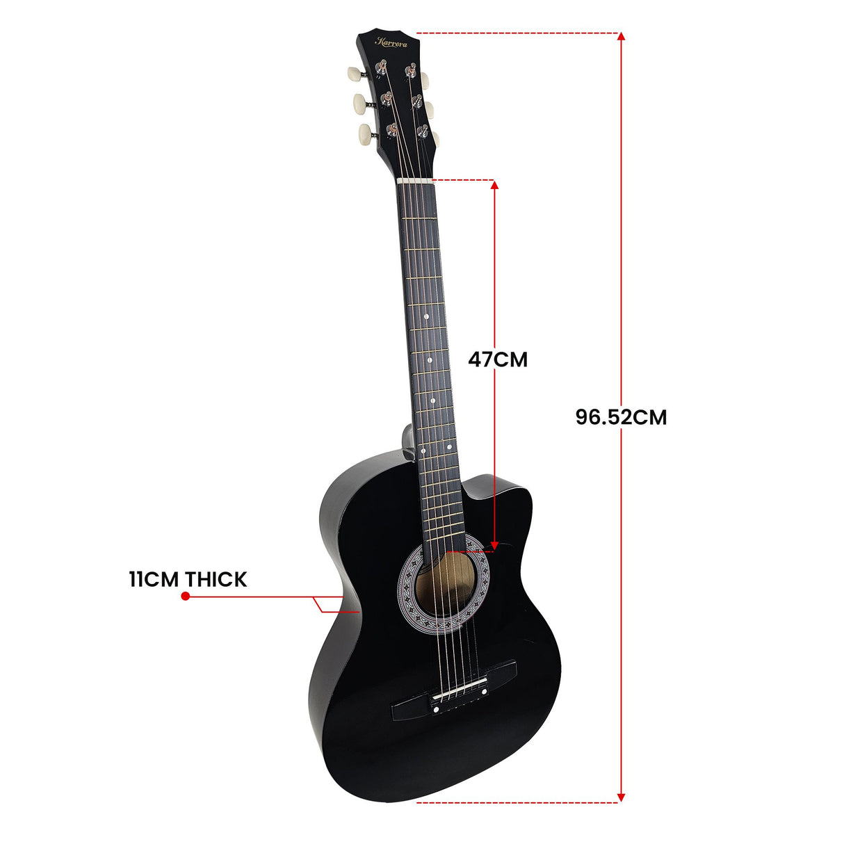 Karrera 38in Cutaway Acoustic Guitar with Carry Bag - Black