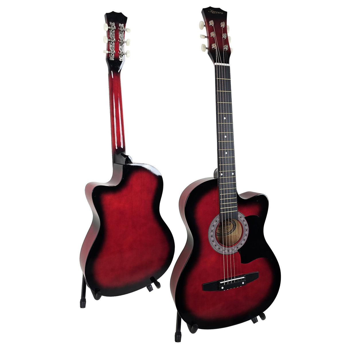 Karrera 38in Pro Cutaway Acoustic Guitar with Carry Bag - Red Burst