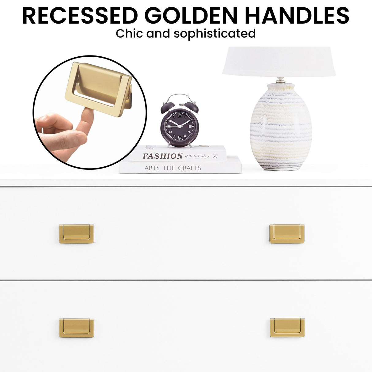 Sarantino Amara Chest of Drawers Tallboy Dresser in White/Gold