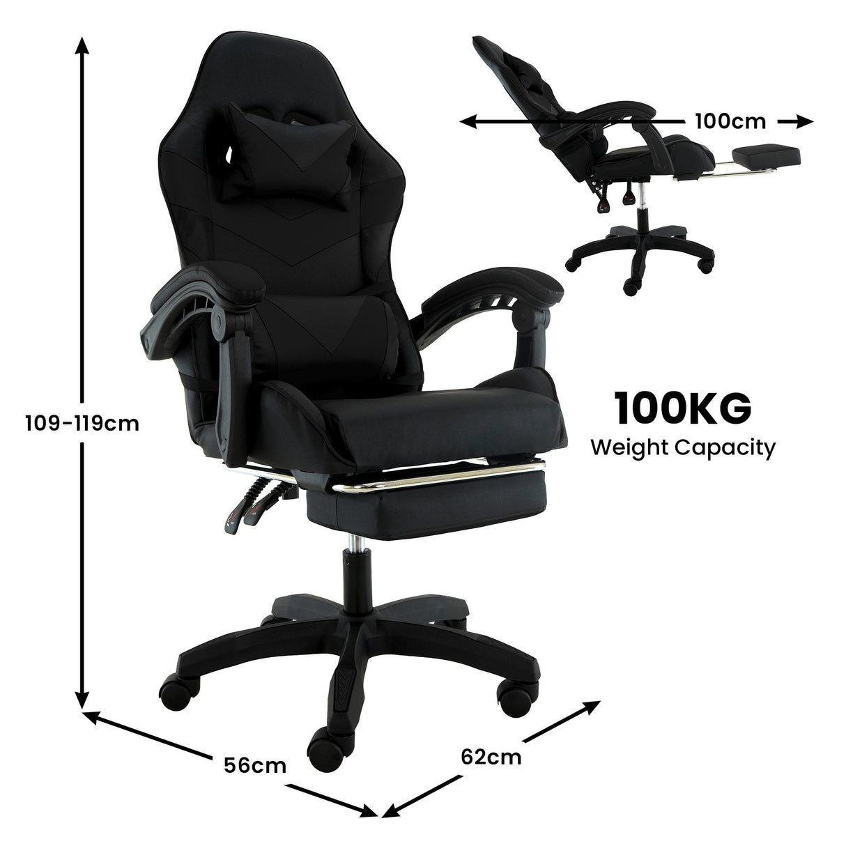 Sarantino Cueva Reclining High Back Office Gaming Chair Black Retractable Footrest Computer Sea