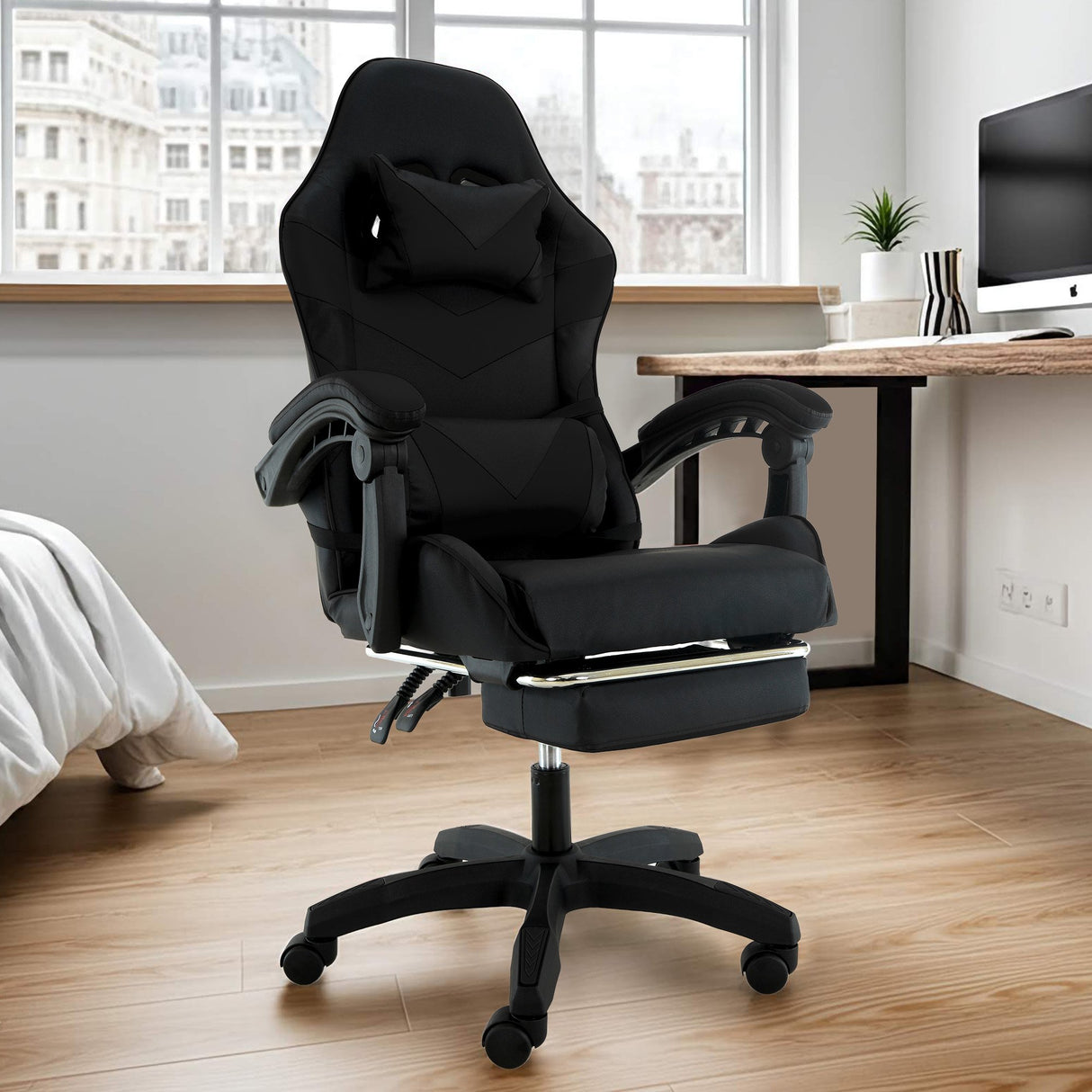 Sarantino Cueva Reclining High Back Office Gaming Chair Black Retractable Footrest Computer Sea
