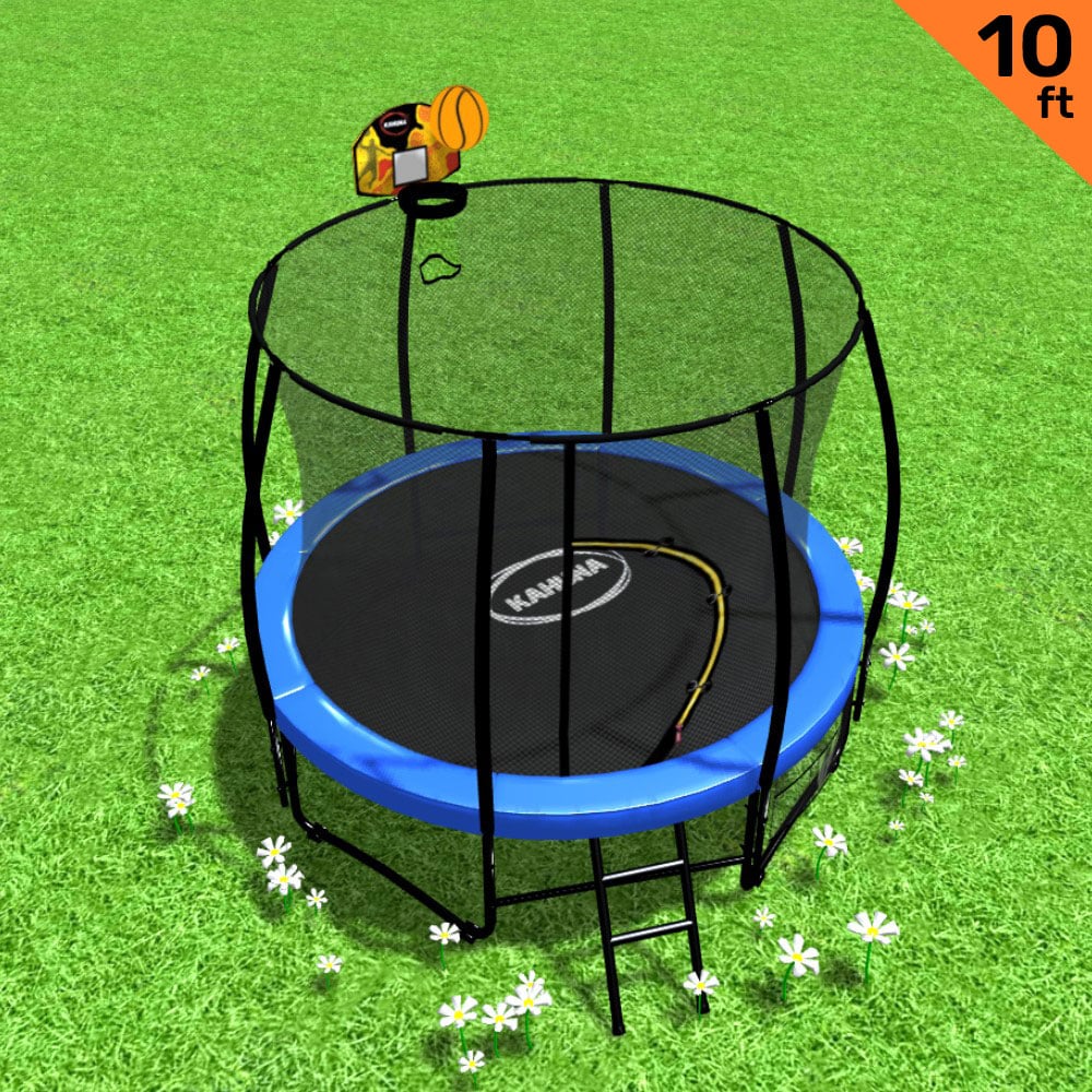 Kahuna Trampoline 10 ft with Basketball Set - Blue