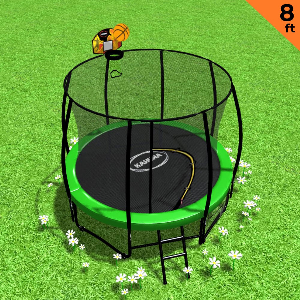 Kahuna Trampoline 8 ft with Basketball Set Outdoor Round - Green