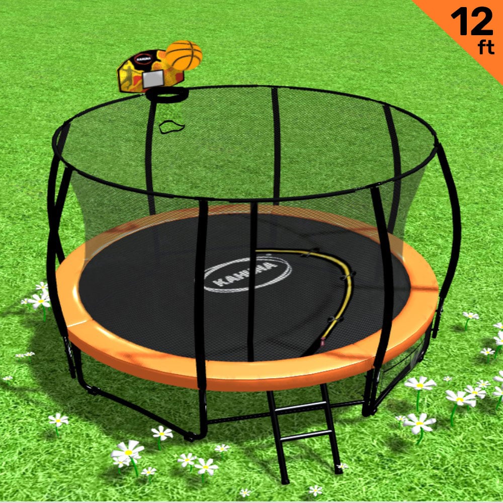Kahuna Trampoline 12 ft with Basketball Set - Orange