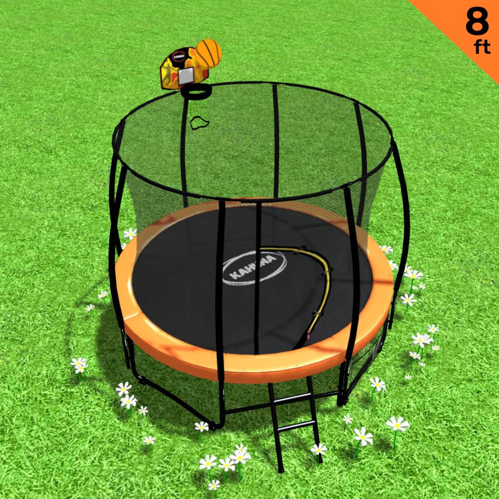 Kahuna Trampoline 8 ft with Basketball Set - Orange