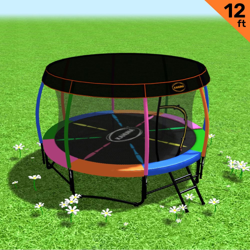 Kahuna Trampoline 12 ft with Roof-Rainbow